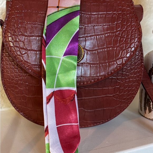 🍂Sweet Level Chic Croc-Embossed Crossbody Bag Rich Brown, Purse Scarf Included🍂 - Picture 8 of 16